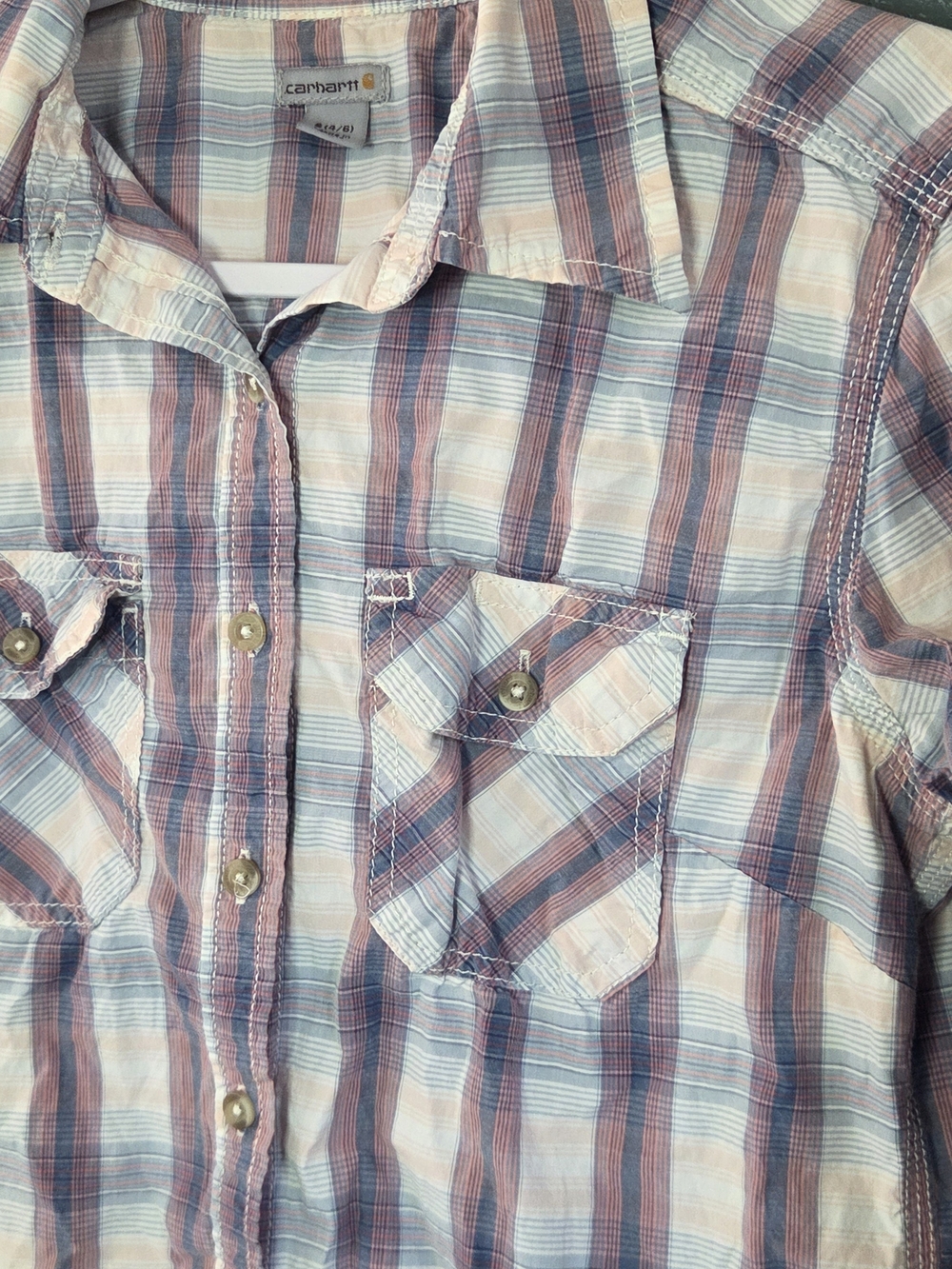 Carhartt Girls Plaid Button-Down Shirt in Pink and Blue Size S - Picture 4 of 16